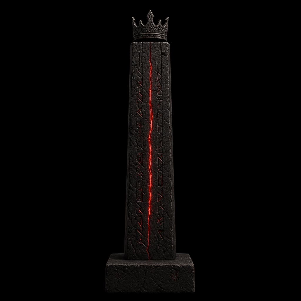 Dark stone monolith with a red ember crack and a carved crown